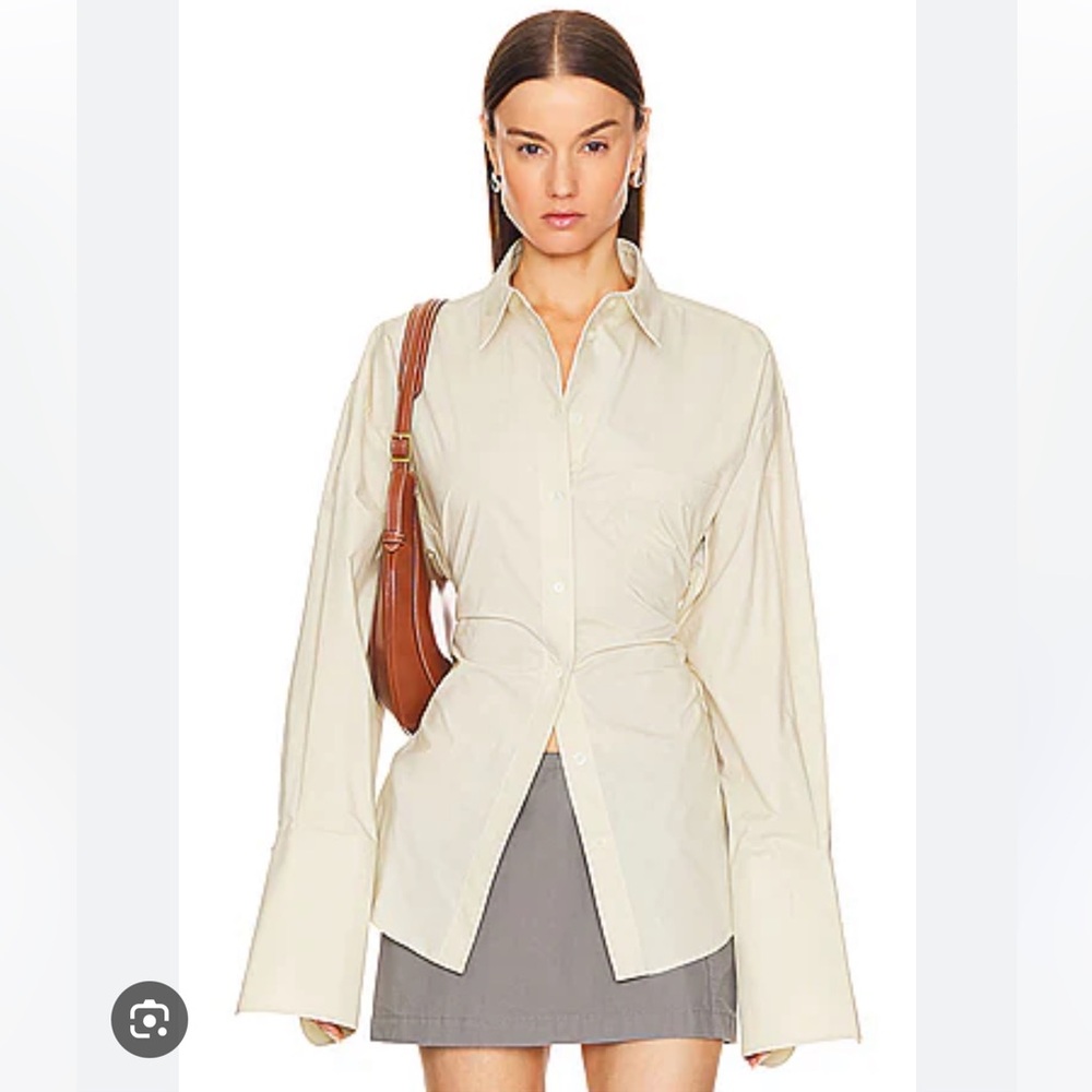 NWT Helsa Poplin Lace Back Shirt S Small Hay